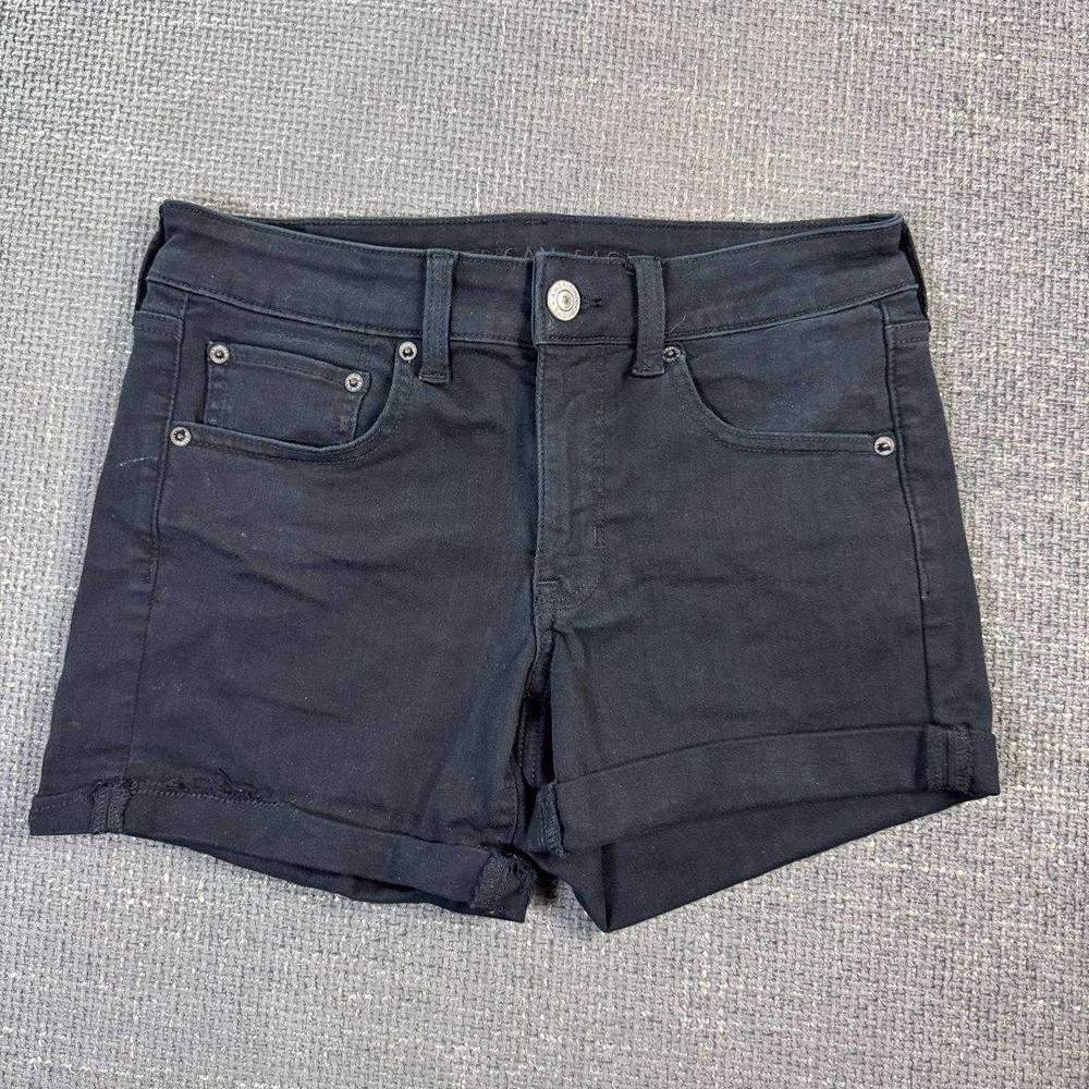 American Eagle Ne(x)t Level Stretch Denim Shorts Womens 29 Black Cuffed Hem